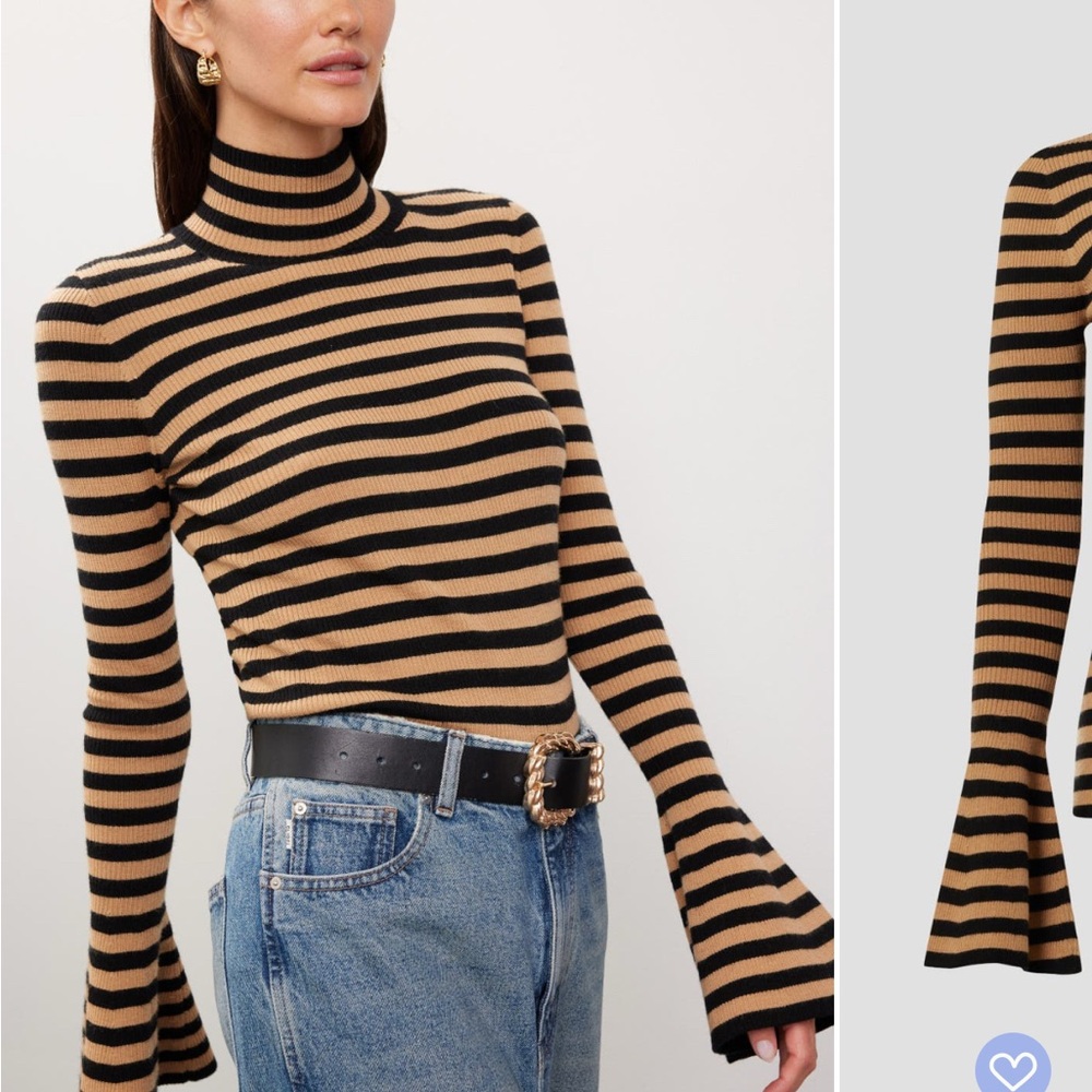 Caroline Constas Black and Tan Striped Turtleneck Sweater